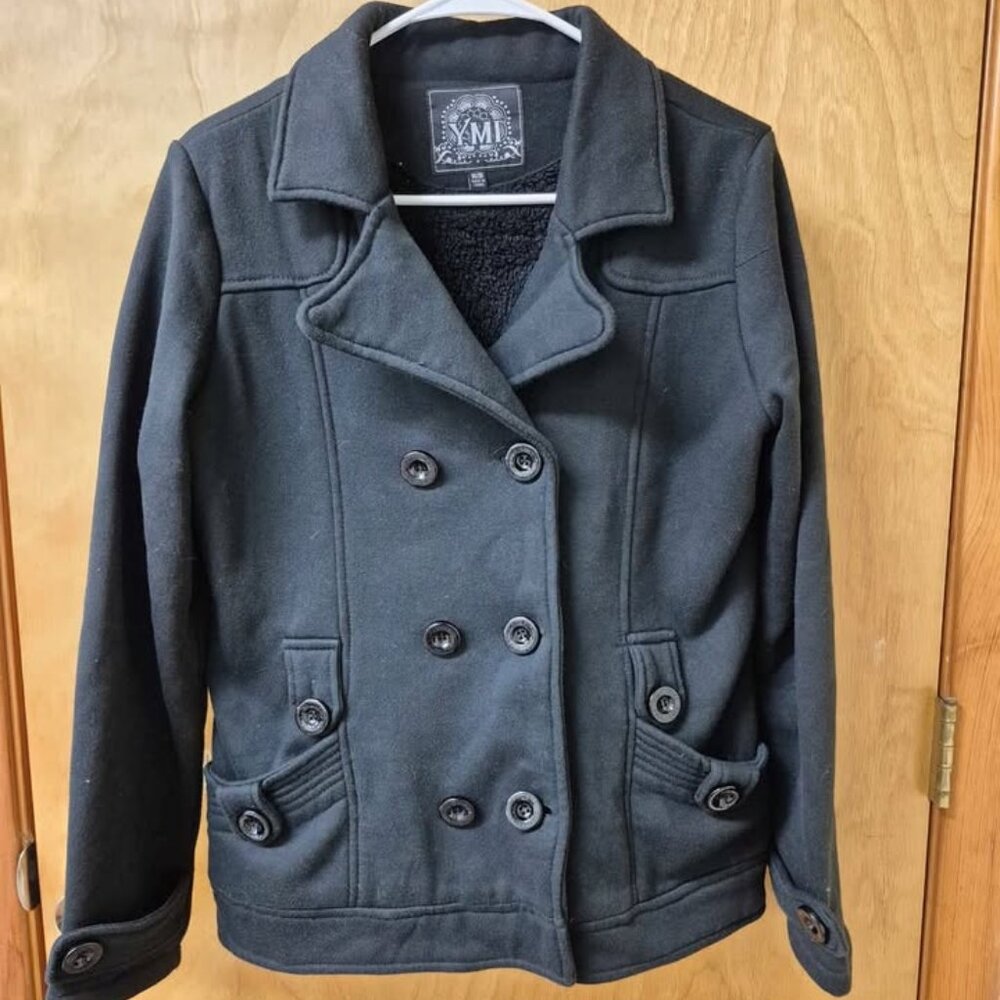 YMI Black Pea Coat – Women’s M – Double‑Breasted